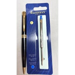Waterman Paris L'Etalon ballpoint pen‎ in black lacquer Gold Trim blue ink